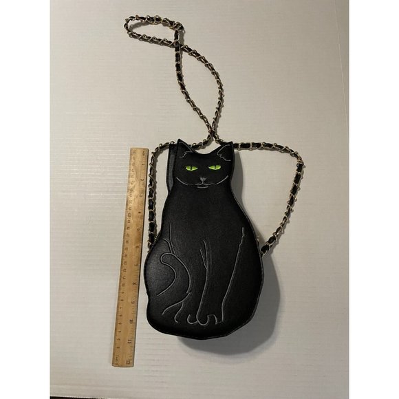 Black Cat Crossbody Chain Bag Pocketbook Purse Fur Mom Lady Faux Leather - Picture 3 of 8